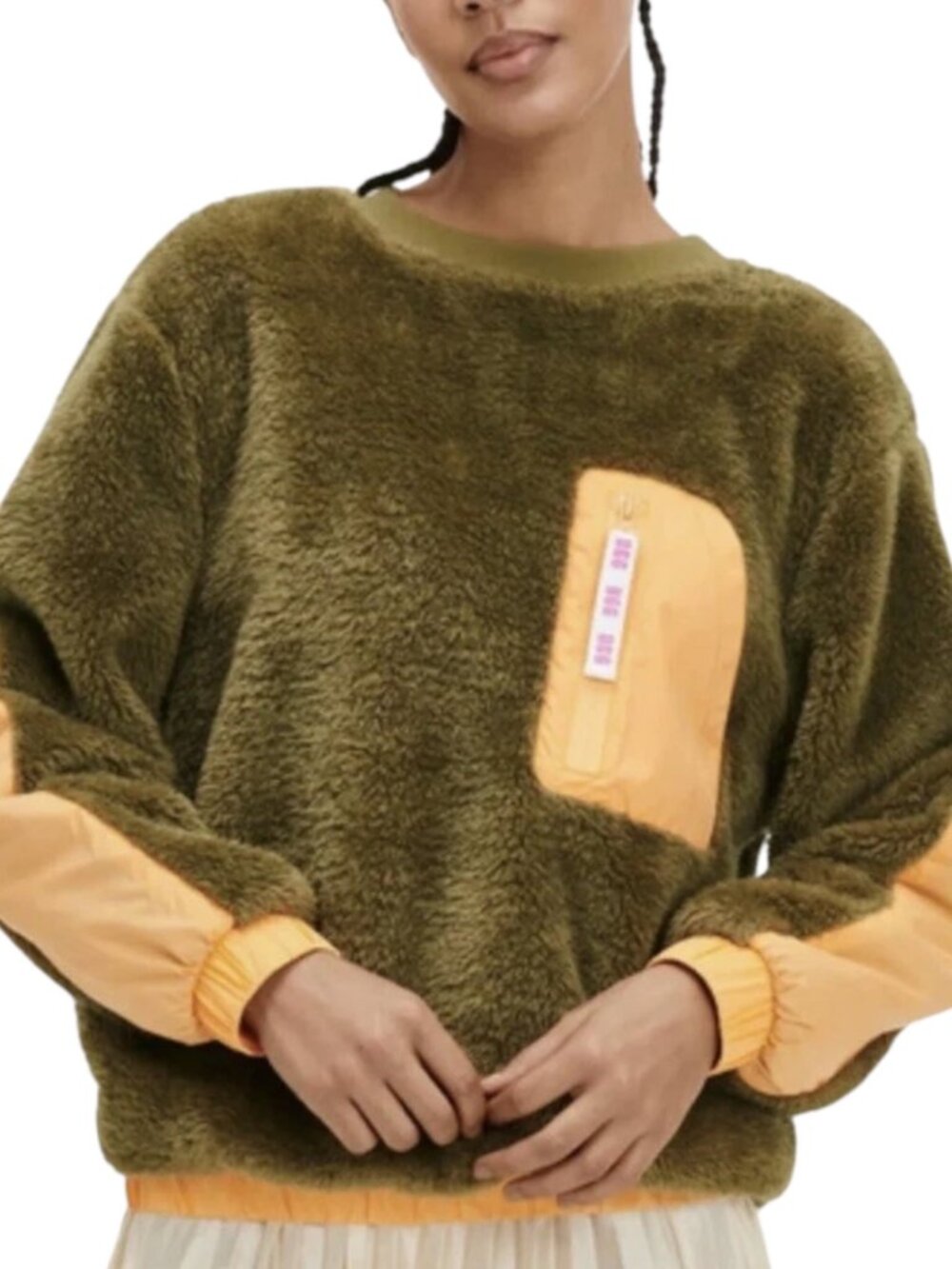 Ugg RTW Niko Sherpa Crewneck Pullover Jacket M Green